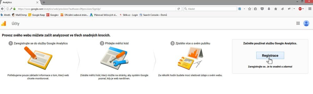 Registrace ke Google Analytics